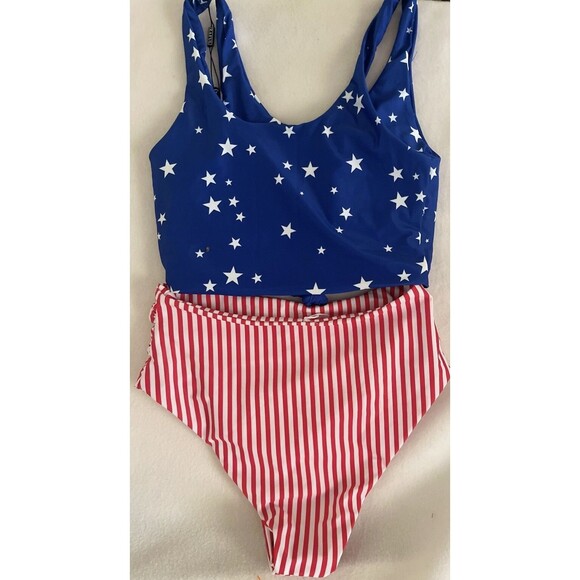 Zaful Other - ZAFUL FOREVER YOUNG Bikini Set Red/White Blue Patriotic Women’s SZ 4 Swimwear